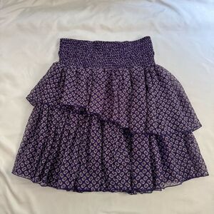 MAJE Floral Print Mid Rise Tiered Skirt Purple Size 3 / L Smocked Waist Boho